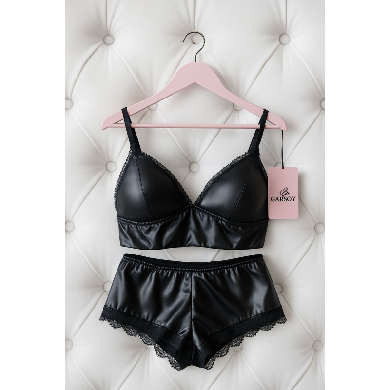Leather-Look Bralette & Shorts Set Leather-Look Bralette & Shorts Set