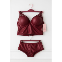Burgundy Faux Leather Bra Set