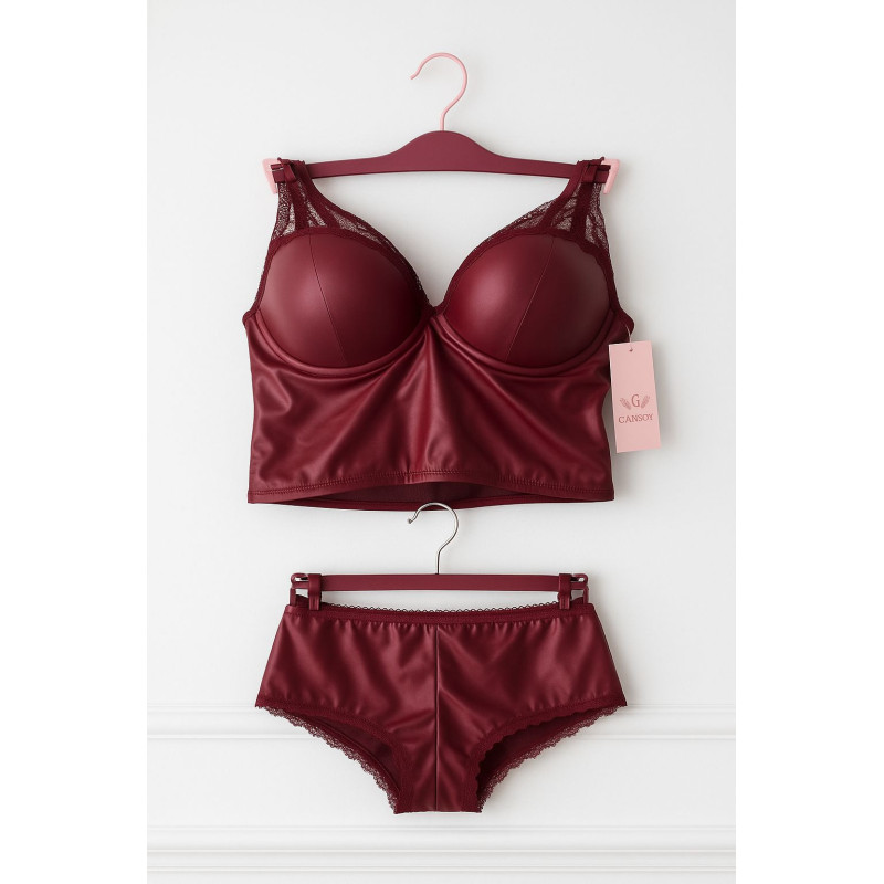 Burgundy Faux Leather Bra Set Burgundy Faux Leather Bra Set