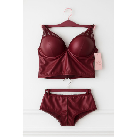 Burgundy Faux Leather Bra Set