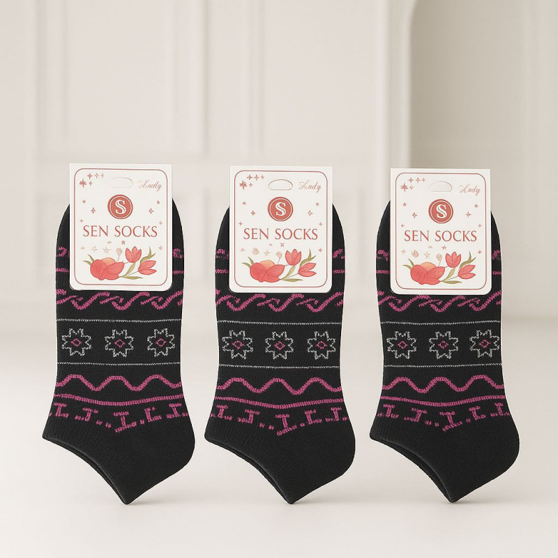 SEN SOCKS Black Ethnic Pattern Women’s Socks SEN SOCKS Black Ethnic Pattern Women’s Socks