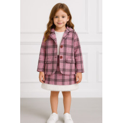 Ensemble Fille Veste & Jupe à Carreaux Roses