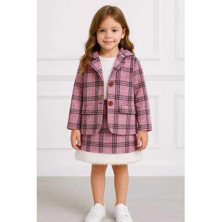 Ensemble Fille Veste & Jupe à Carreaux Roses