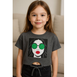 Girls' Faux Leather Jacket & Graphic Crop T-Shirt Set