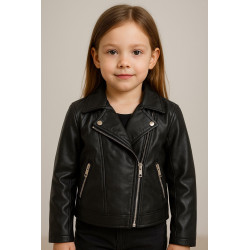 Ensemble Fille Veste en Similicuir & T-shirt Court Imprimé